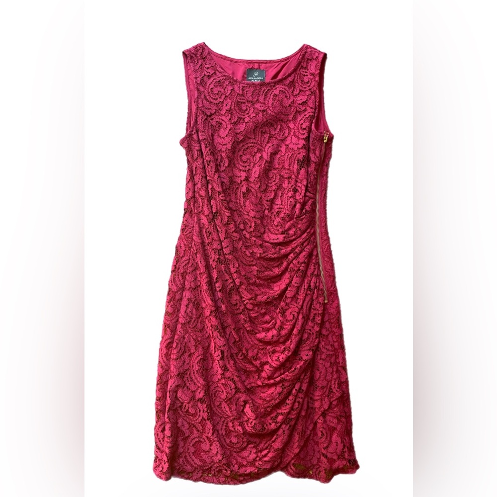 Adrianna Papell Lace Floral Sleeveless Draped Formal Dress 6 Burgundy Romantic